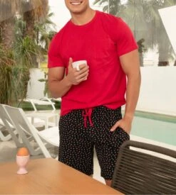 Pyjama Court Homme HOM Charli Noir et Rouge – Ensemble 100% Coton Jersey avec Short Imprimé -Lingerie Sipp pyjama court charli pyj noir et rouge 7