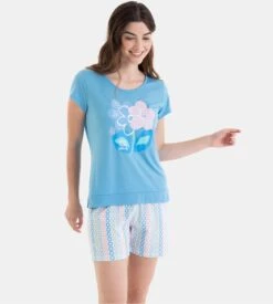 Massana Pyjama Court Femme Bleu Ciel - Ensemble Coton Viscose à Imprimé Fleuri et Short Graphique -Lingerie Sipp pyjama court femme bleu ciel 3