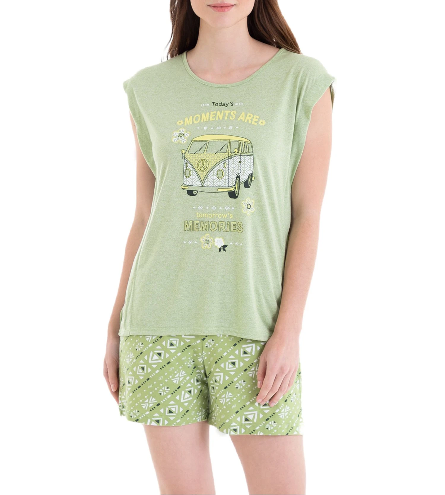 Pyjama Court Femme Massana Vert Pistache 4 Pyjama Court Femme Massana Vert Pistache – Image 2