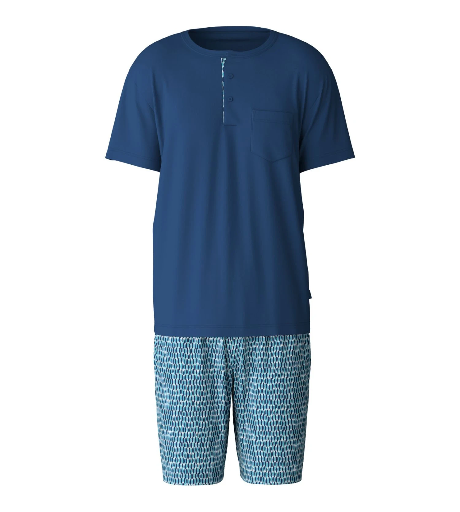 Calida Pottery Blue Relax Imprint 1 – Men's Short Cotton Pajamas with Printed Shorts 4 Calida Pottery Blue Relax Imprint 1 – Men's Short Cotton Pajamas with Printed Shorts – Image 2