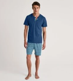 Calida Pottery Blue Relax Imprint 1 – Men's Short Cotton Pajamas with Printed Shorts 12 Calida Pottery Blue Relax Imprint 1 – Men's Short Cotton Pajamas with Printed Shorts -Lingerie Sipp pyjama court homme 435 pottery blue 4