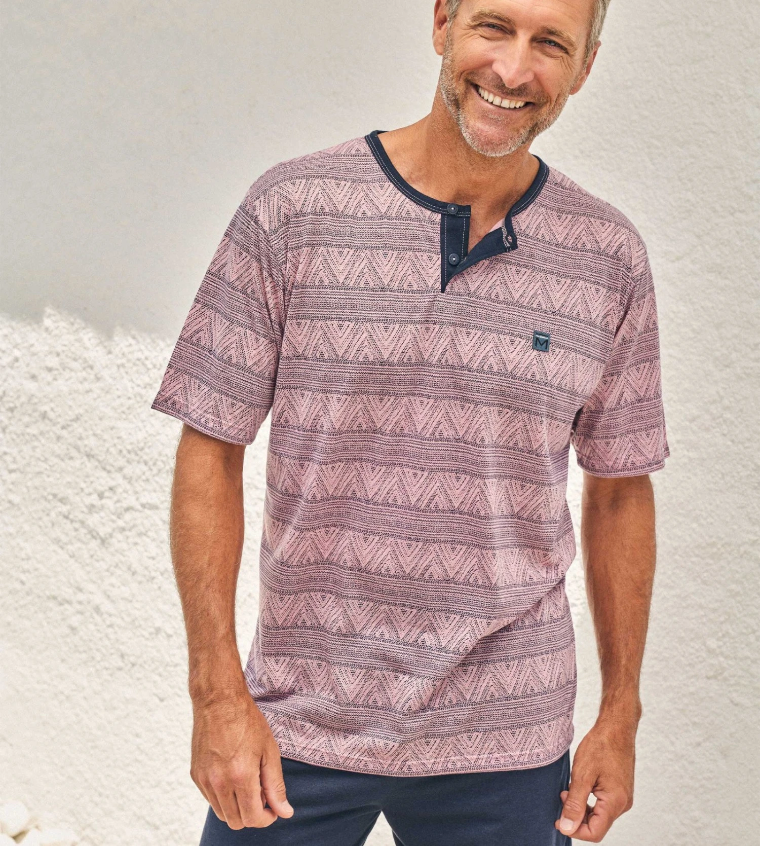 Pyjama Court Homme Col Tunisien Rose 5 Pyjama Court Homme Col Tunisien Rose – Image 3