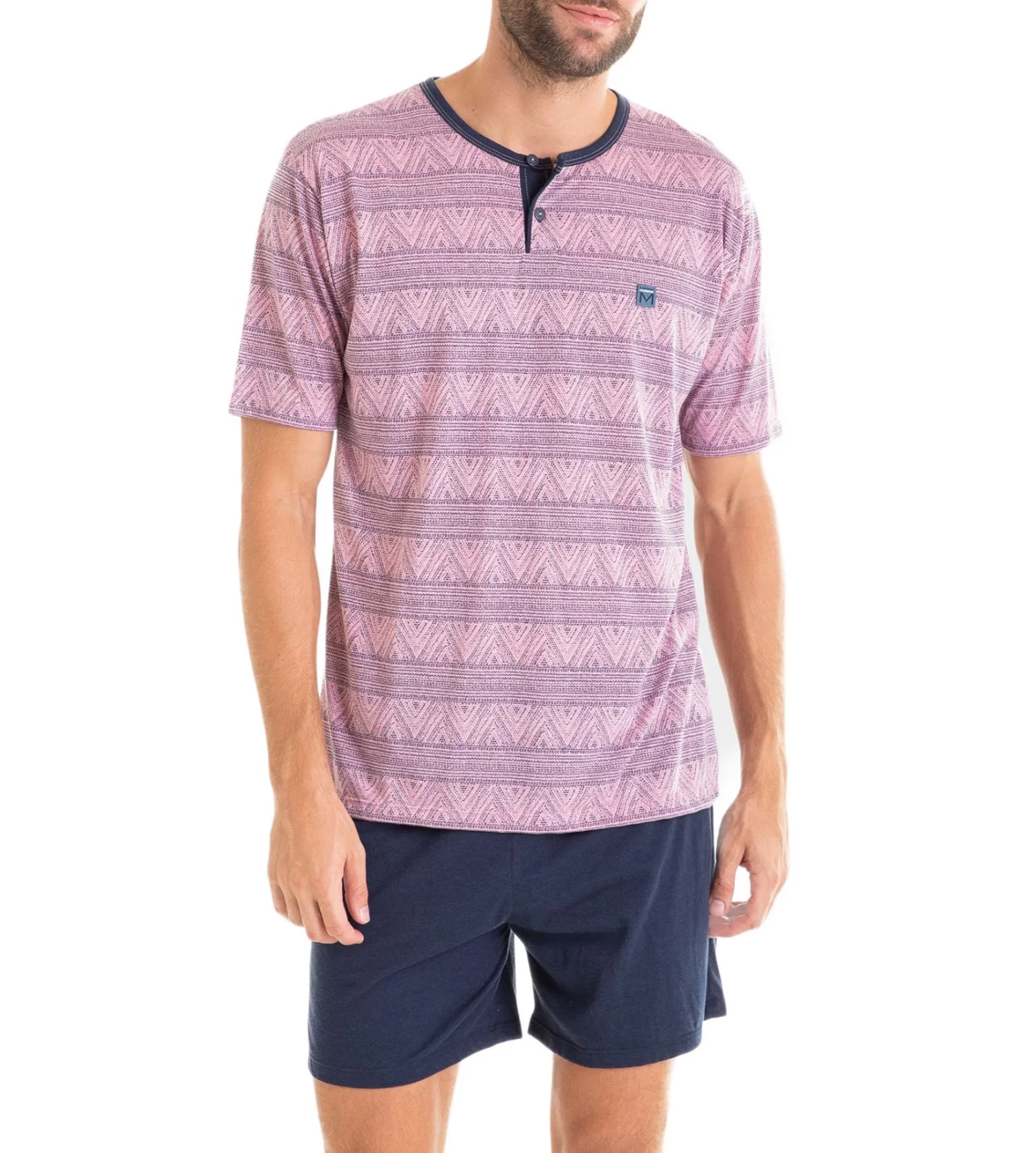 Pyjama Court Homme Col Tunisien Rose 3 Pyjama Court Homme Col Tunisien Rose