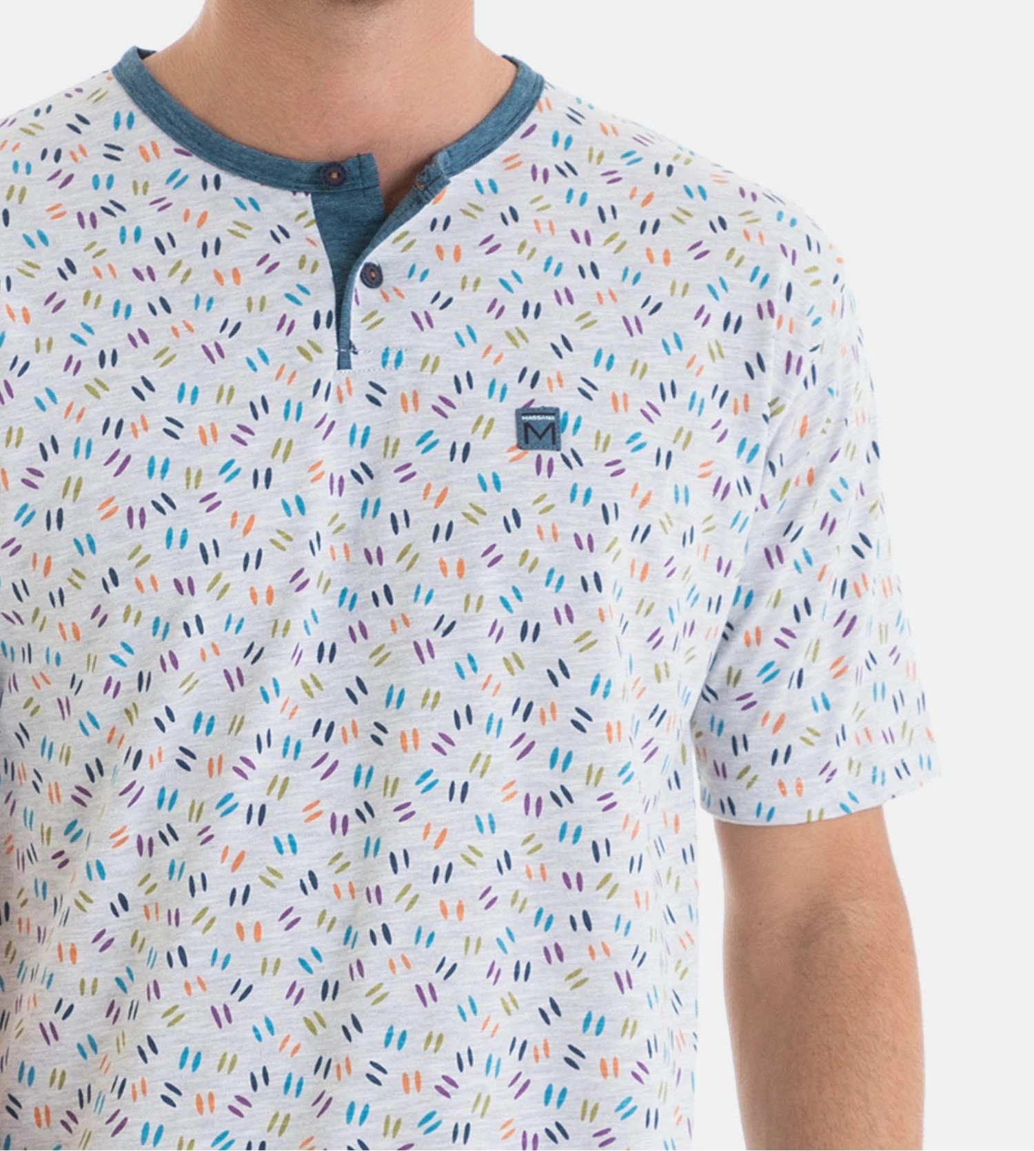 Pyjama Court Homme Gris Chiné/Bleu 5 Pyjama Court Homme Gris Chiné/Bleu – Image 3