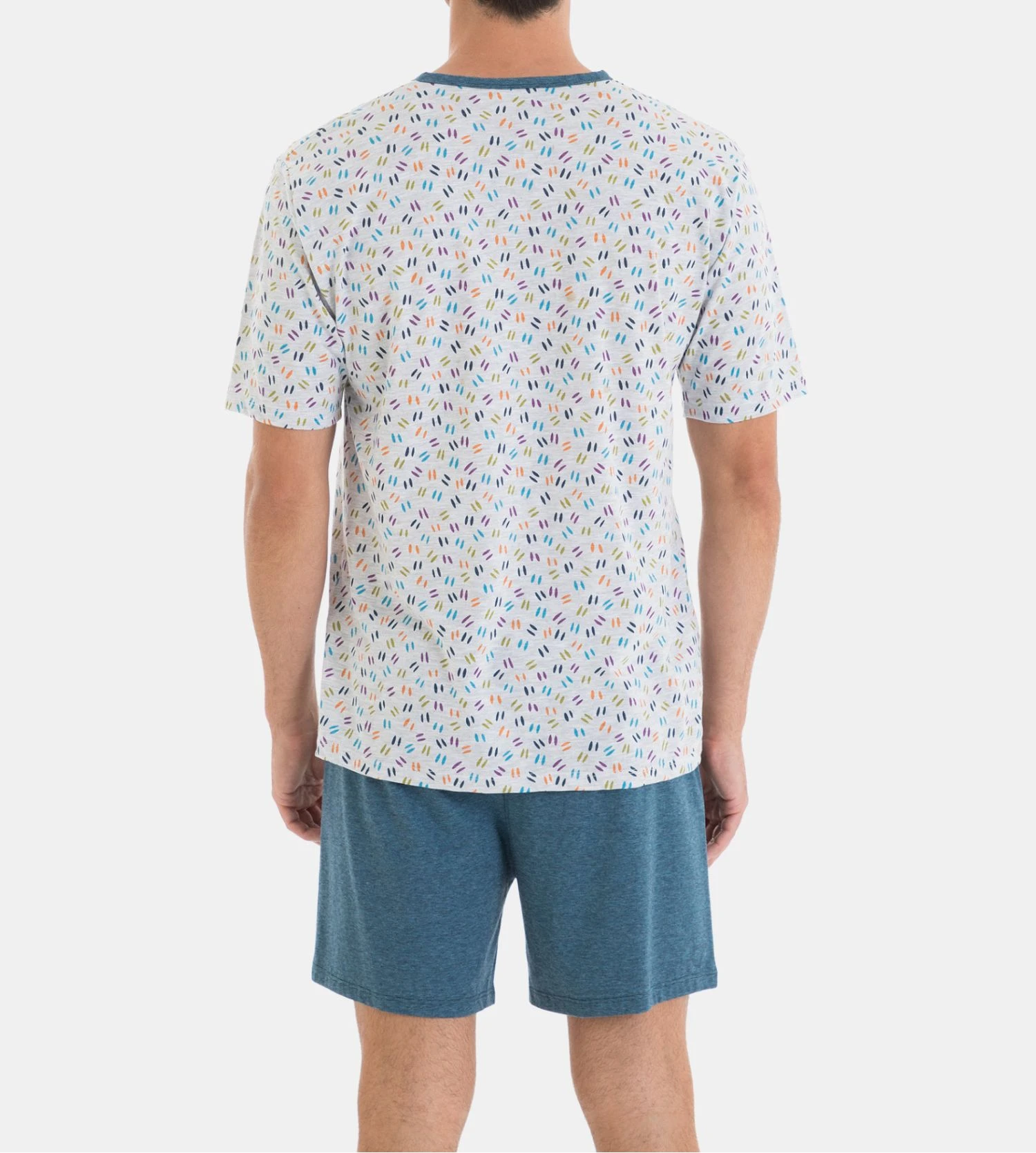 Pyjama Court Homme Gris Chiné/Bleu 6 Pyjama Court Homme Gris Chiné/Bleu – Image 4