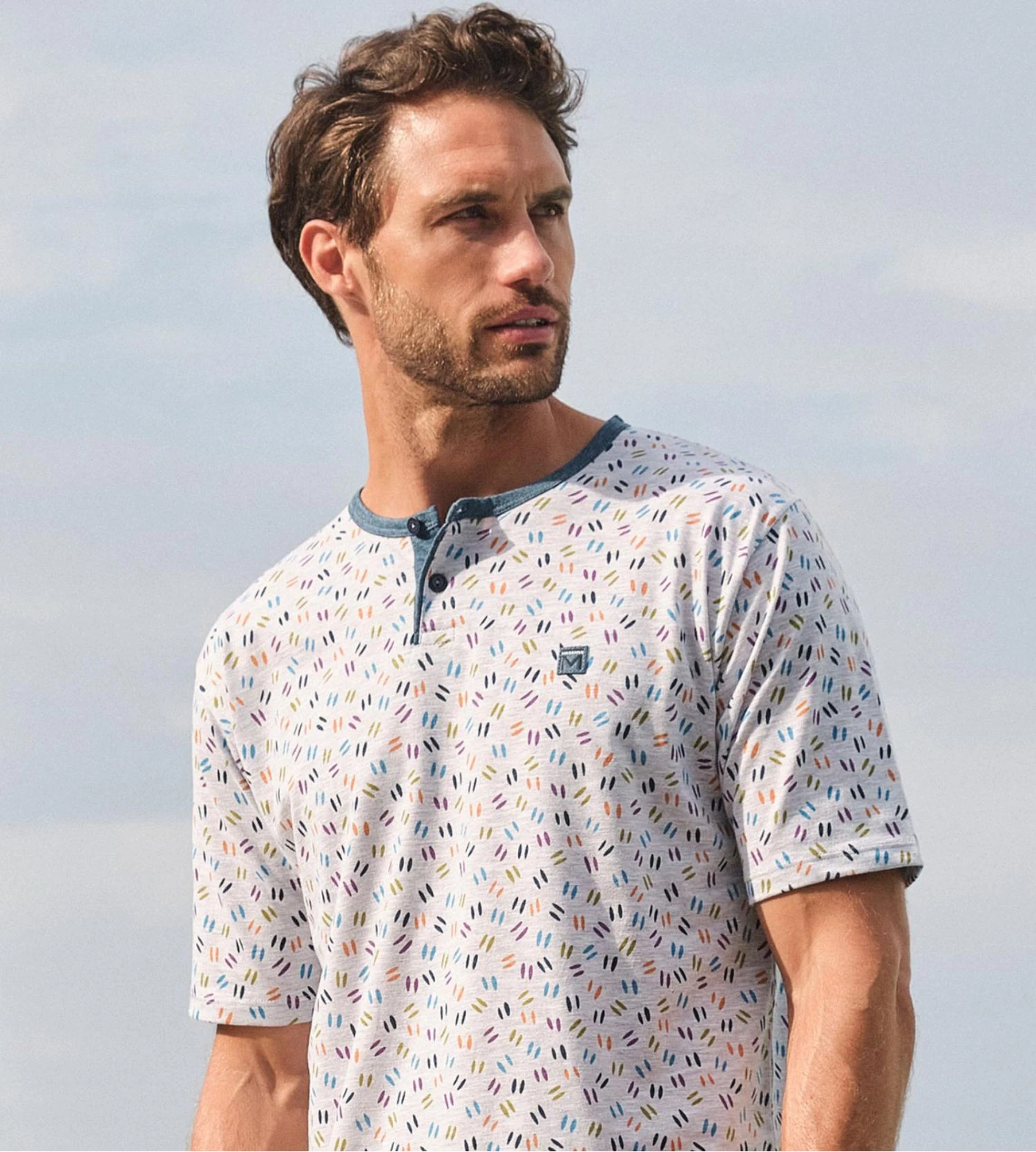 Pyjama Court Homme Gris Chiné/Bleu 8 Pyjama Court Homme Gris Chiné/Bleu – Image 6