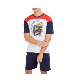 Pyjama Court Homme Imprimé Plage Rouge