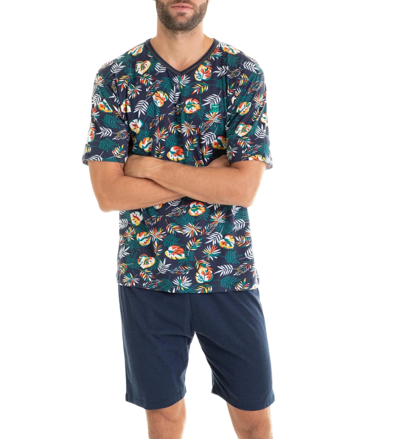 Pyjama Court Homme Imprimé Tropical Bleu 4 Pyjama Court Homme Imprimé Tropical Bleu – Image 2