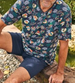 Pyjama Court Homme Imprimé Tropical Bleu