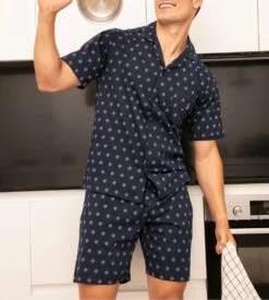 Hom Pyjama Court Indio Imprimé Bleu Marine