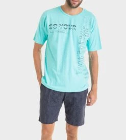 Pyjama Court Homme Manches Courtes Bleu Ciel