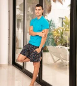 Hom Pyjama Court California Bleu Marine et Imprimé Géométrique – Ensemble Nuit 100% Coton -Lingerie Sipp pyjama court imprime california multicolore 4