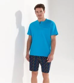 Hom Pyjama Court California Bleu Marine et Imprimé Géométrique – Ensemble Nuit 100% Coton -Lingerie Sipp pyjama court imprime california multicolore 5