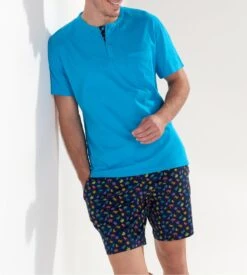 Hom Pyjama Court California Bleu Marine et Imprimé Géométrique – Ensemble Nuit 100% Coton -Lingerie Sipp pyjama court imprime california multicolore 6