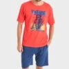 Pyjama Court Massana Homme Corail Foncé - T-Shirt Imprimé et Short 100% Coton -Lingerie Sipp pyjama court imprime homme y32 corail fonce