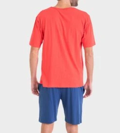 Pyjama Court Massana Homme Corail Foncé - T-Shirt Imprimé et Short 100% Coton -Lingerie Sipp pyjama court imprime homme y32 corail fonce 3