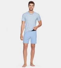 Pyjama Court Eden Park Rayé Lustre et Blanc – Ensemble de Nuit Haut de Gamme en Coton -Lingerie Sipp pyjama d ete raye haut de gamme bl027 lustre blc 2