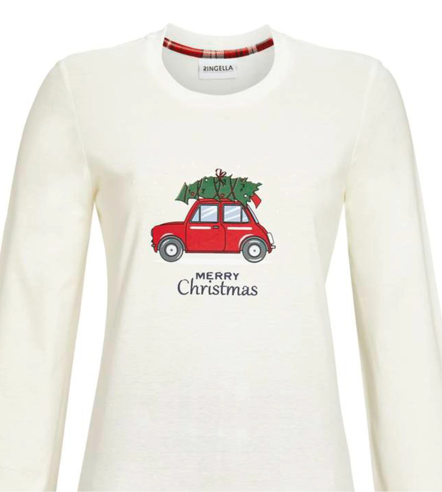 Ringella Pyjama Long Merry Christmas Rouge et Blanc – Ensemble Tartan Coton Doux 4 Ringella Pyjama Long Merry Christmas Rouge et Blanc – Ensemble Tartan Coton Doux – Image 2