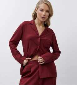 Pyjama Chemise Bordeaux En Modal Pour Femme -Lingerie Sipp pyjama doux bordeaux 2