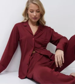 Pyjama Chemise Bordeaux En Modal Pour Femme