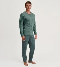 Calida Pyjama Vert Sauge Pour Homme En Coton Relax Comfy Dark Glen