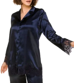 Pyjama élégant En Satin Et Dentelle Dark Navy
