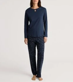 Calida Pyjama Femme En Coton Bleu Imprimé étoiles Sweet Dreams Peacoat Blue