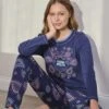 Pyjama Femme Massana Bleu Marine 'Happy Ends' – Ensemble de Nuit Chaud à Motifs Fun -Lingerie Sipp pyjama femme imprime fun bleu marine
