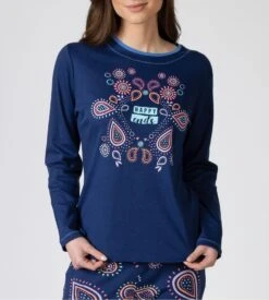 Pyjama Femme Massana Bleu Marine 'Happy Ends' – Ensemble de Nuit Chaud à Motifs Fun -Lingerie Sipp pyjama femme imprime fun bleu marine 2