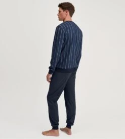 Calida Pyjama Homme Bleu à Rayures Verticales Relax Imprint Insignia Blue -Lingerie Sipp pyjama homme coton bio bleu 4