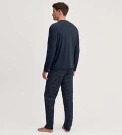 Calida Pyjama Foncé Homme Col En V 100% Coton Avec Pantalon Imprimé Relax Streamline Saphir Blue -Lingerie Sipp pyjama homme hiver saphir blue 3