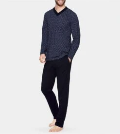 Pyjama Long Eden Park Marine à Motif Floral – Ensemble Homme Coton avec Col V -Lingerie Sipp pyjama homme interlock nb039 marine eden park 5