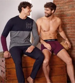 Pyjama Long Eden Park Gris Chiné Tricolore – Ensemble Homewear Homme Coton Jersey -Lingerie Sipp pyjama homme mx927 gris chine eden park 5