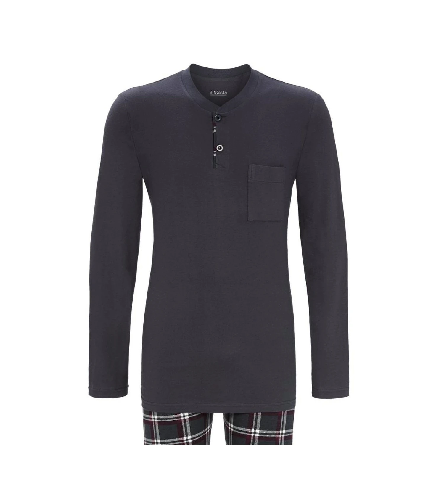 Ringella Pyjama Long Col Tunisien Asphalt – Pantalon à Carreaux en Coton Interlock 5 Ringella Pyjama Long Col Tunisien Asphalt – Pantalon à Carreaux en Coton Interlock – Image 3