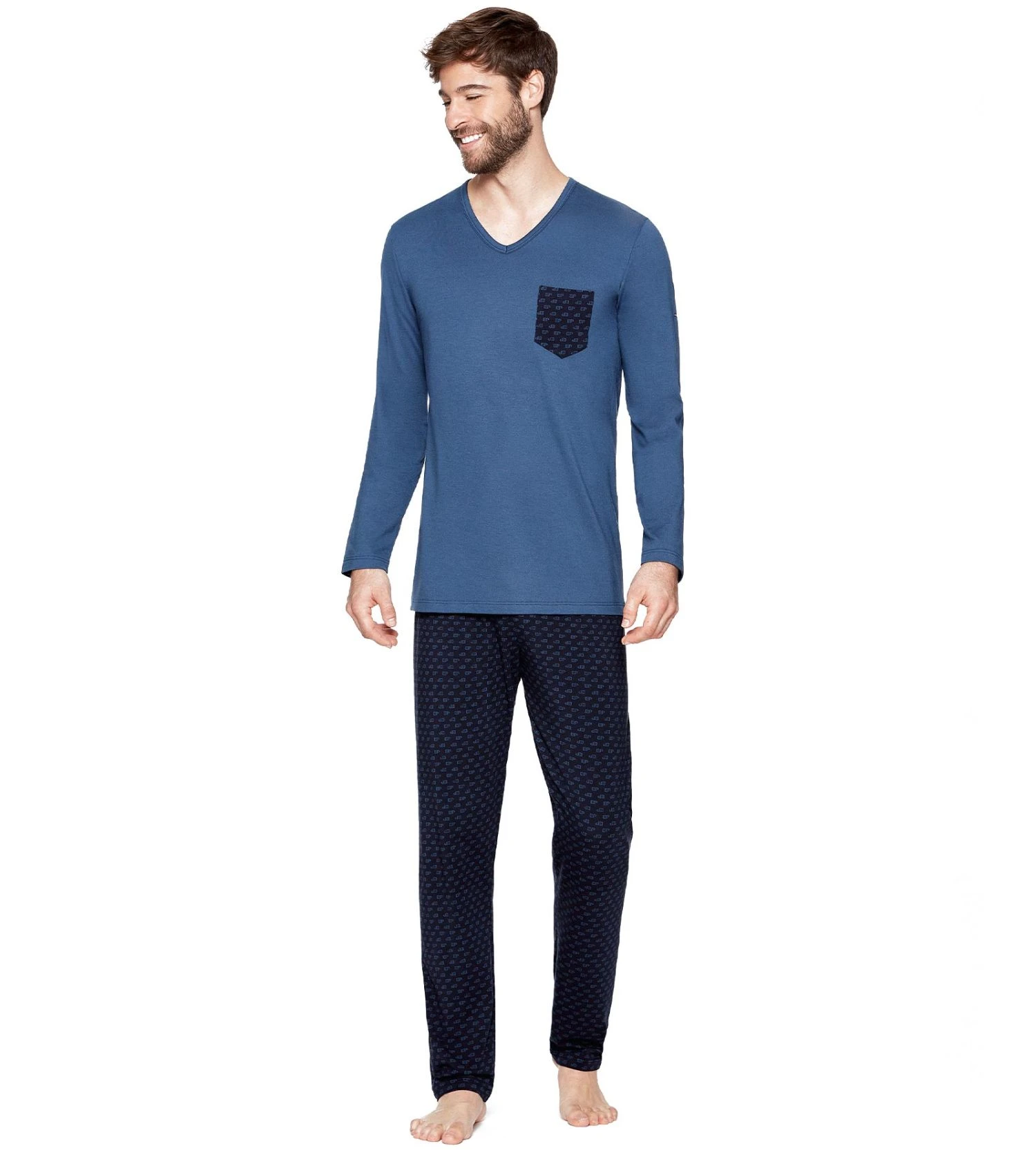 Pyjama Long Pour Homme Bleu Et Marine EDEN PARK 4 Pyjama Long Pour Homme Bleu Et Marine EDEN PARK – Image 2