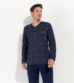 Pyjama Long Homme HOM Mandala Bleu Marine – Ensemble Coton & Modal Col V -Lingerie Sipp pyjama long mandala bleu marine 3