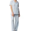 Egatex Pyjama Femme en Coton Bleu à Carreaux – Ensemble de Nuit Confortable et Respirant -Lingerie Sipp pyjama manches courtes en coton bleu ciel