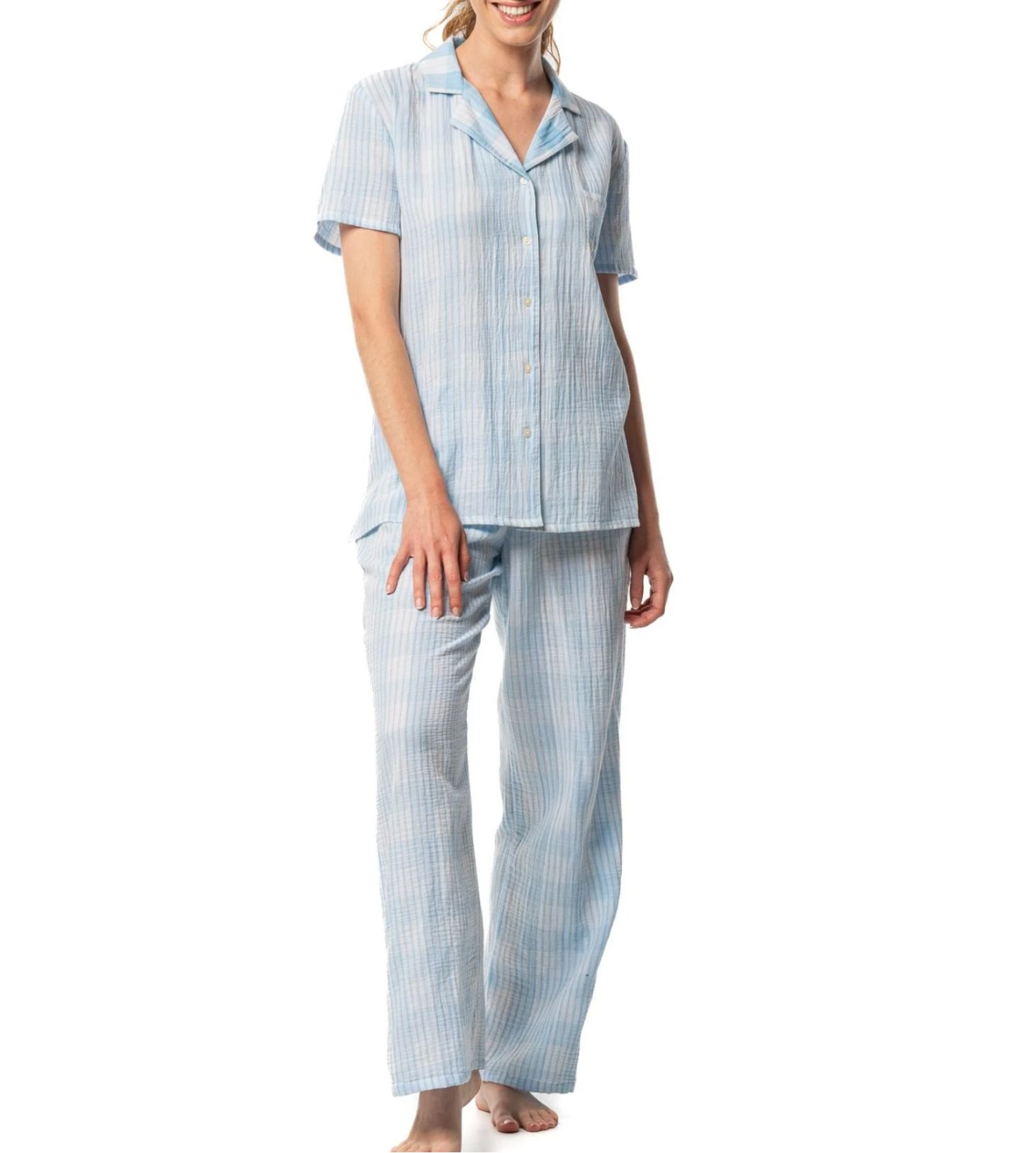 Egatex Pyjama Femme en Coton Bleu à Carreaux – Ensemble de Nuit Confortable et Respirant 3 Egatex Pyjama Femme en Coton Bleu à Carreaux – Ensemble de Nuit Confortable et Respirant