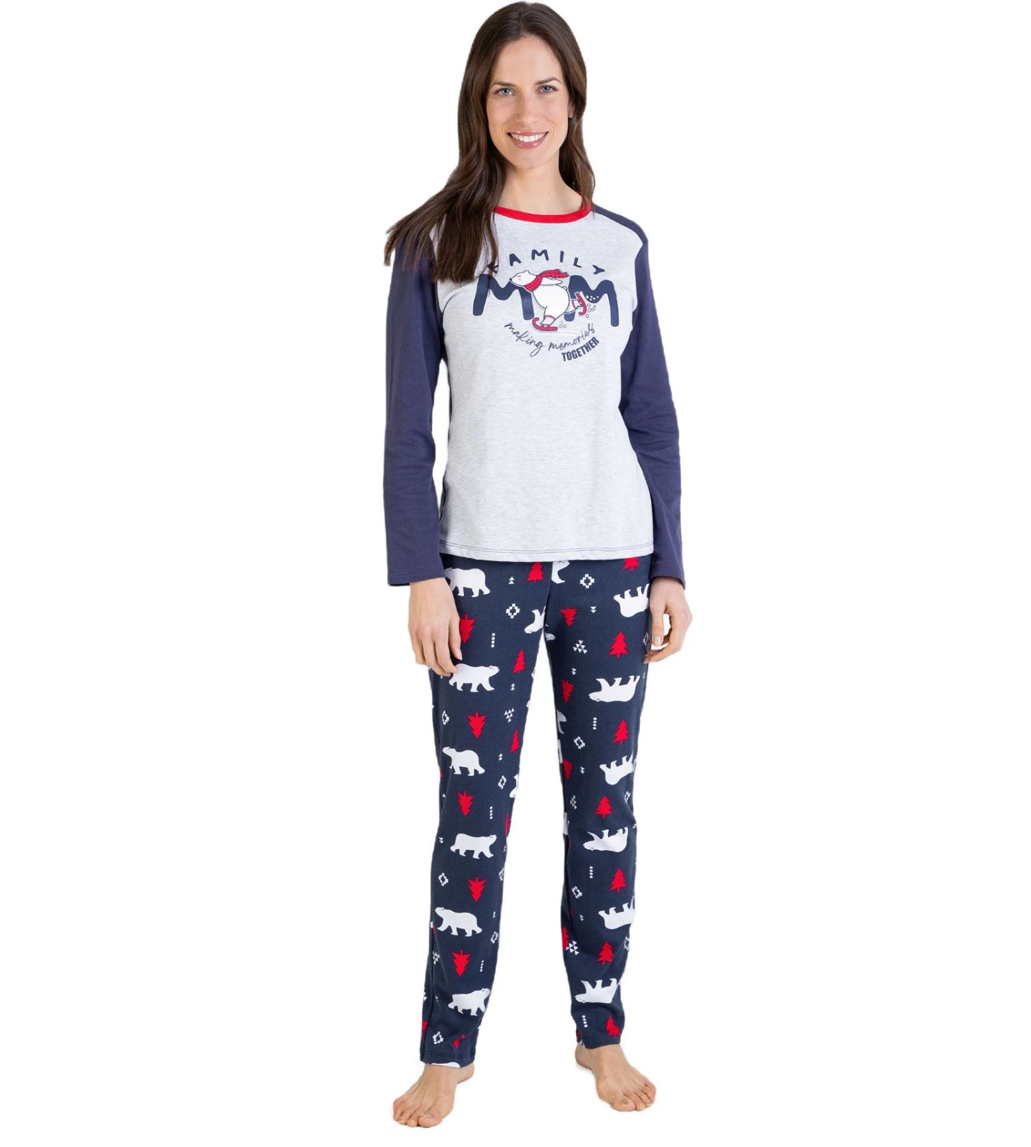 Massana Pyjama de Noël Femme Bleu – Ensemble Manches Longues et Pantalon Slim Motifs Hiver 4 Massana Pyjama de Noël Femme Bleu – Ensemble Manches Longues et Pantalon Slim Motifs Hiver – Image 2