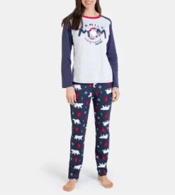 Pyjama Femme à Manches Longues Noël Bleu