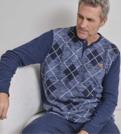 Pyjama Polaire Bleu Marine Pour Homme Motifs à Losange