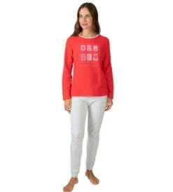 Ensemble De Pyjama Polaire Doux Pour Femme Rouge/Gris Imprimé Love -Lingerie Sipp pyjama polaire rouge femme 1