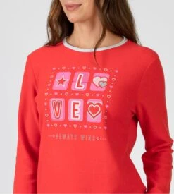 Ensemble De Pyjama Polaire Doux Pour Femme Rouge/Gris Imprimé Love -Lingerie Sipp pyjama polaire rouge femme 2