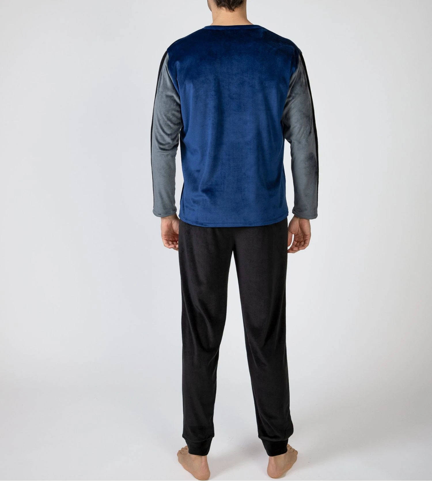 Pyjama Doux En Velours Pour Homme Bleu/Gris 6 Pyjama Doux En Velours Pour Homme Bleu/Gris – Image 4
