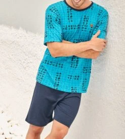 Pyjama Short Pour Homme Turquoise