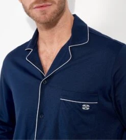 Hom Rafael Pyjama Long en Coton et Modal - Chemise Boutonnée Bleu Marine Homme 10 Hom Rafael Pyjama Long en Coton et Modal - Chemise Boutonnée Bleu Marine Homme -Lingerie Sipp rafael pyj entbout uni 00ra navy 2