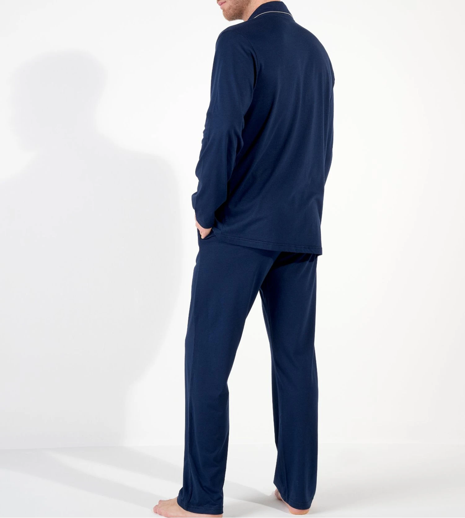 Hom Rafael Pyjama Long en Coton et Modal - Chemise Boutonnée Bleu Marine Homme 6 Hom Rafael Pyjama Long en Coton et Modal - Chemise Boutonnée Bleu Marine Homme – Image 4