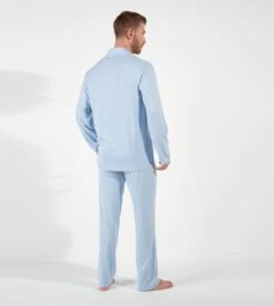 HOM Rafael Light Blue Long Pajama Set - Elegant Cotton & Modal Button-Down Sleepwear -Lingerie Sipp rafael pyj entbout uni 3596 light blue 4
