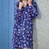 Robe De Chambre Pilou Longue Femme Bleu -Lingerie Sipp rdc bout pilou fleuri t04 bleu