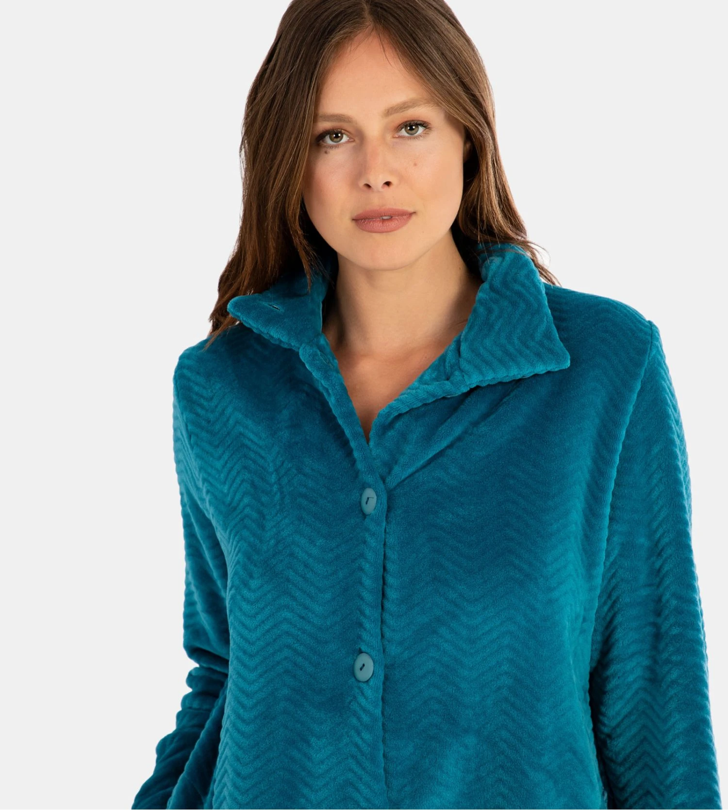 Robe De Chambre Boutonnée En Pilou Uni Bleu 5 Robe De Chambre Boutonnée En Pilou Uni Bleu – Image 3